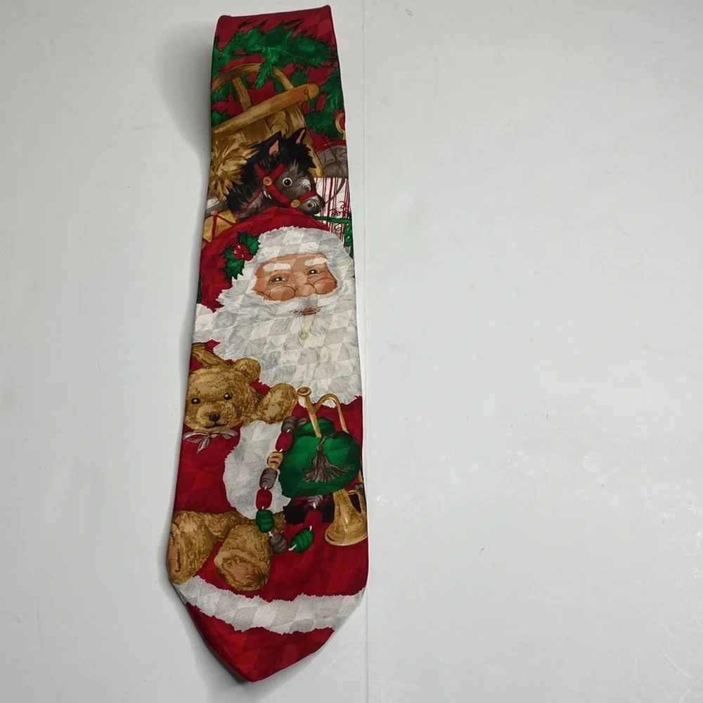 Holiday Traditions By MMG Hallmark Santa & Teddy Bear Silk Tie